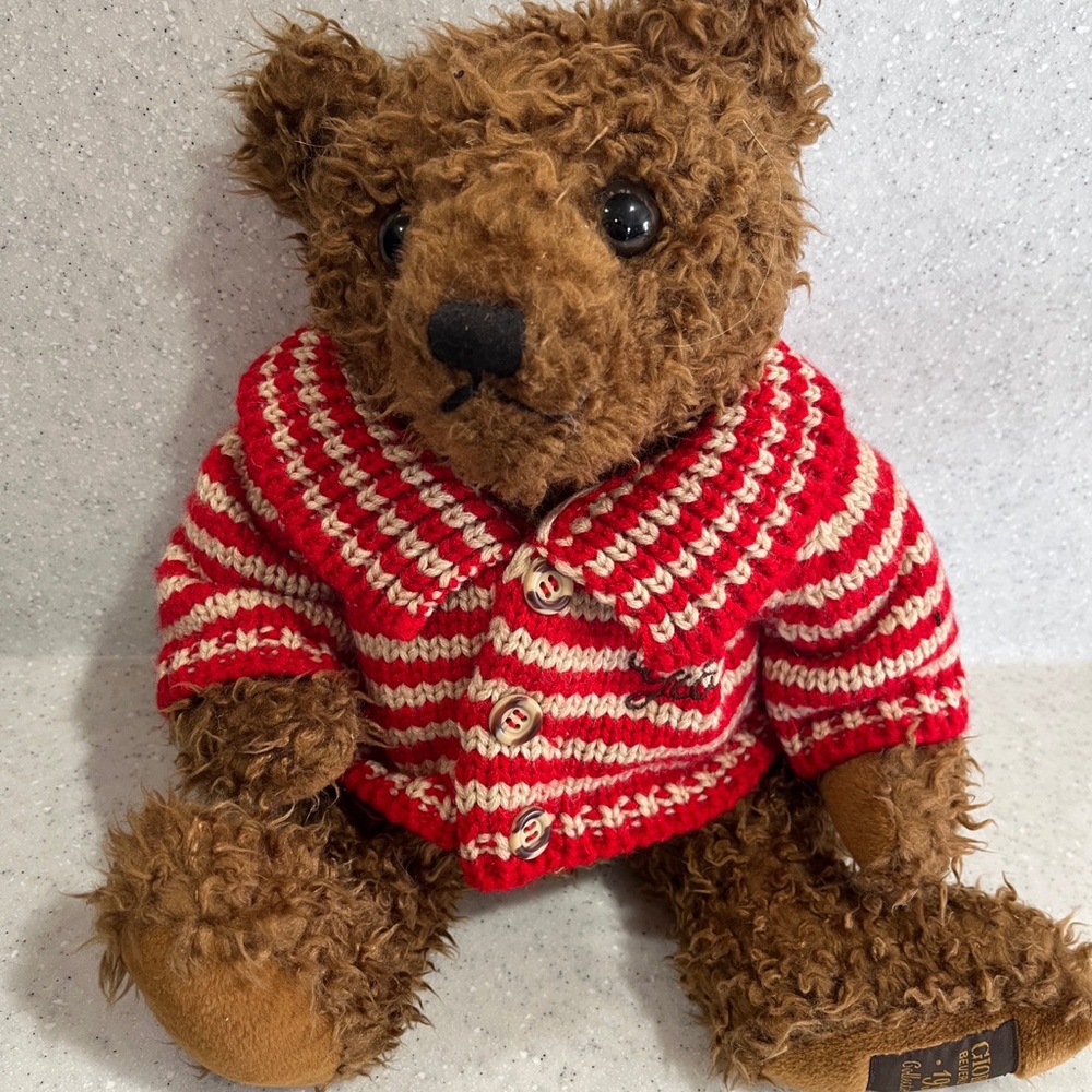 Vtg GIORGIO BEVERLY HILLS 1996 Collectors Teddy Bear in Knit Cardigan Sweater